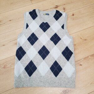 Duck Head Mens Lambs Wool Gray Argyle Sweater Vest M Preppy Grandpa Academia EUC